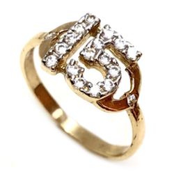 15 anos cubic zirconia ring 14k fine jewelry REAL gold.