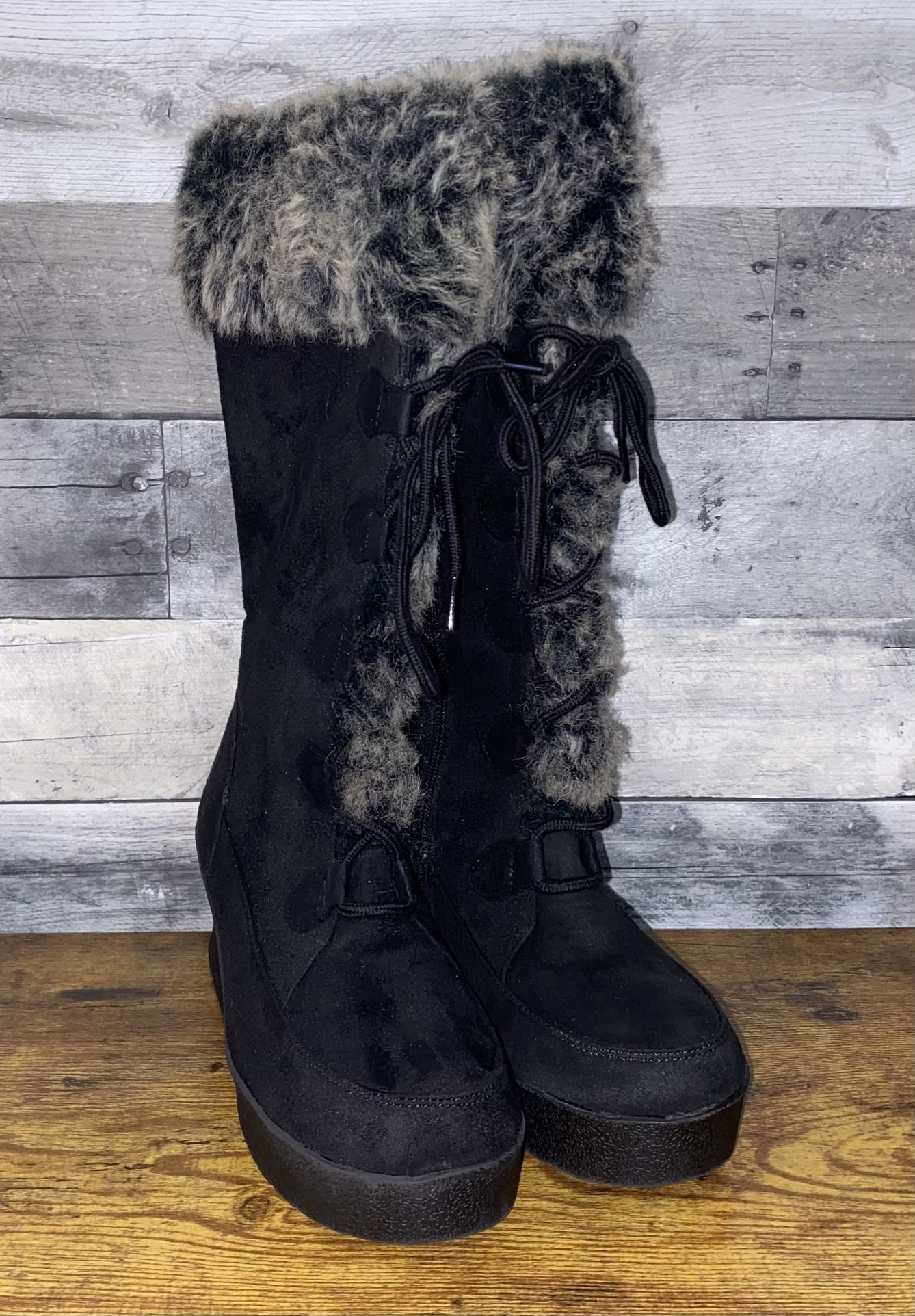 Canyon River Blues Women Winter Boots Suede Leather Faux Fur Black Size 10 M