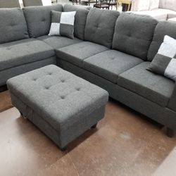 Charcoal Grey Sectional With Storage Ottoman 