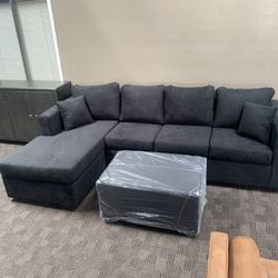 New Black Sectional And Ottoman 