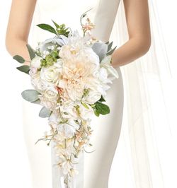 Cascading Wedding Bouquets for Bride Silk Artificial Flowers Big Bridal Bouquet for Wedding Boho Rustic Church Fall Wedding Tossing Bouquet Ceremony A