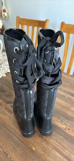 Women s Coach Tristee Signature monogram lace up black lined rain boots size 8 for Sale in Sandy UT OfferUp