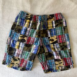 Bape patchwork plaid check shorts