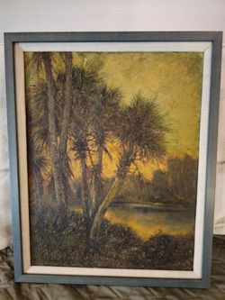 Florida Palm Trees Painting - Collectible, Art, Oil On Canvas