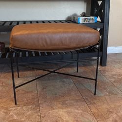 Faux Leather & Metal Ottoman 