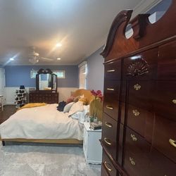 Queen Anne Cherry Highboy Chest + Dresser with Mirror - Solid wood set 