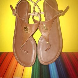 Lauren by Ralph Lauren Womens Ellington Flat Sandal 8 Polo Tan