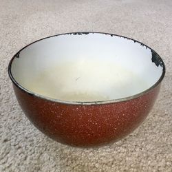Vintage 1920s Red and White Speckled Enamelware Bowl 8.5” - Rustic Country Farm