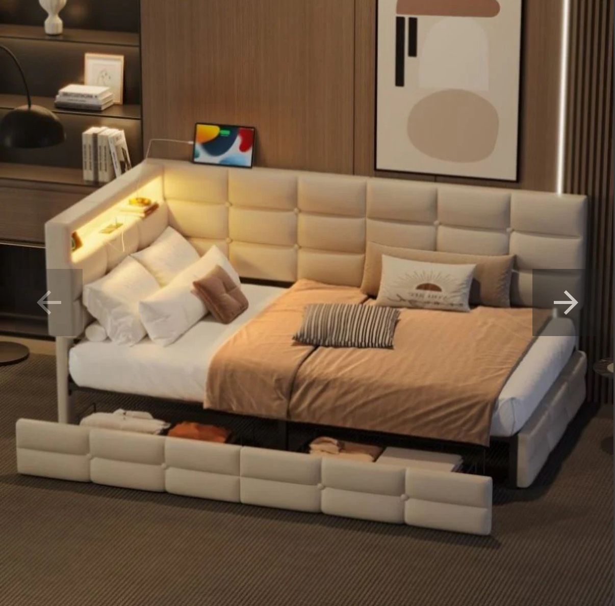 Upholstered Twin Size Daybed with Storage 2 Drawers and Charging Station, Day Bed Frame with LED ‼️