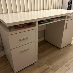 White Desk w/ 2 Drawers & Cabinet