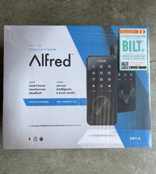Alfred DB1-A Touchscreen Smart Door Lock With Bluetooth And Key Over Ride Black