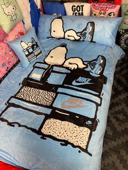 Snoopy blue 3 piece Blanket and pillow set.