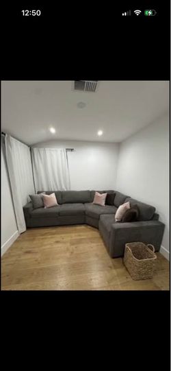 Large Gray Fabric Sectional Sofa