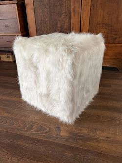 White Faux Fur Cube Ottoman