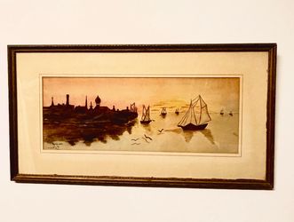 Antique 1909 Watercolor Painting Signed By Artist