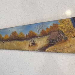 Original Hand-Oil Painted Vintage Disston Model D-8,  with Original Medallion Hand Saw – Rustic Folk Art Wall Décor