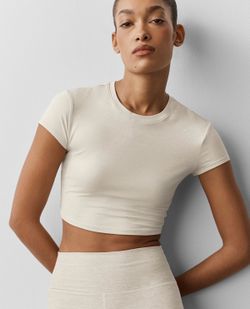 Alo soft Crop Finesse Short Sleeve - Oatmeal Heather