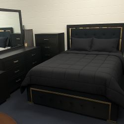 Black And Gold Queen 4pc Bedroom Set