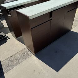 Set of 2 Servers / Coffee Stations – Wood Finish w/ Glass