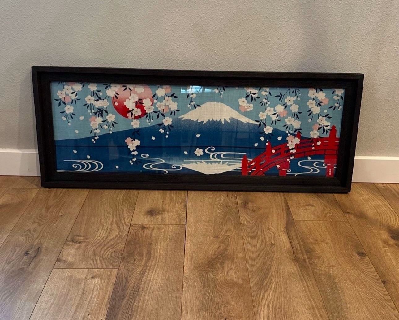 Glass Framed Japanese Mt Fuji Tapestry Approx 39’ X 14’