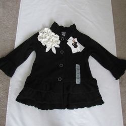New Girls Kids 3T Black/White Fleece Coat