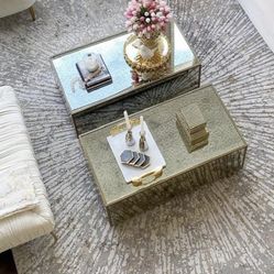 Solid Smokey Glassed Mirror Coffee Table (1 Side Is Broken) 
