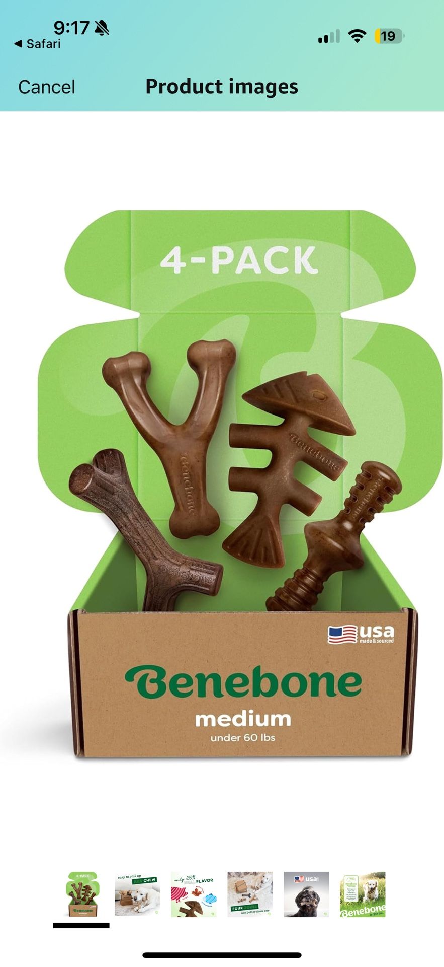 Benebone Medium 4-Pack Dog Chew Toys for Aggressive Chewers