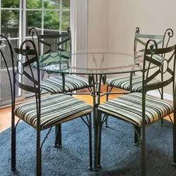 Glass Kitchen Table Round W Chairs 