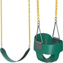 Toddler Swing - Heavy Duty, High Back, Full Bucket Baby Swing Seat with Coated Chains for Outdoor