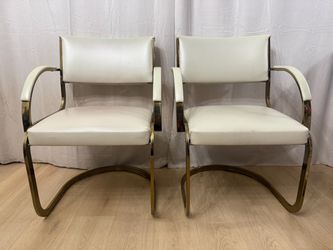 Set of 2 Vintage Style White & Gold Cantilever Accent Chairs