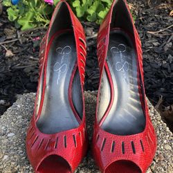 Jessica Simpson Red Peep Toe Heels- Size 9