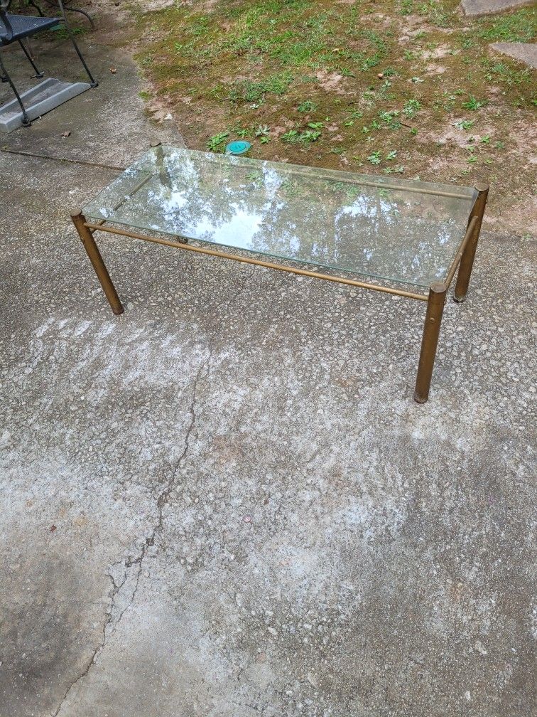 Vintage Glass & Brass Gold Coffee Table