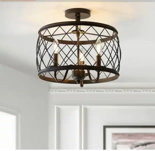 JONATHAN Y

Eleanor 15 in. 3-Light Oil Rubbed Bronze Metal LED Semi Flush Mount Ceiling Light

