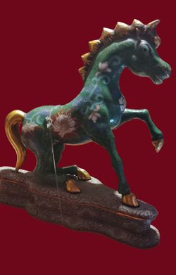 Vintage Chinese Cloisonne Enamel Green Horse Figurine Republic of China