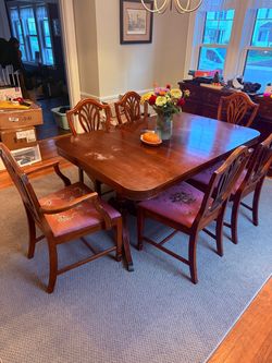 Vintage Dining Table and 6 Chairs Duncan Phyfe Dining Room Set w/ Leaf