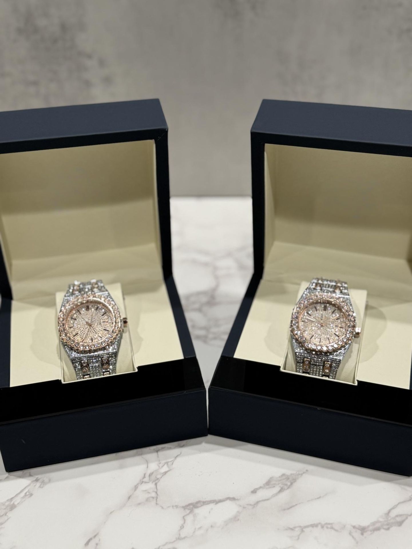 Iced Out Watch Bundle x2 β Two Tone Rose Gold/Silver