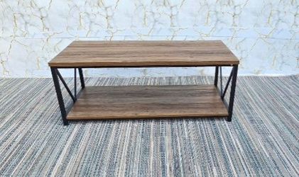 Modern 47" Coffee Table, Living Room Center Table with Storage, Wood and Metal Cocktail Table, Rustic Oak,By FOLUBAN,BRAND NEW