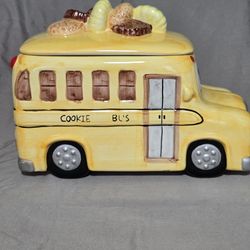 Vintage Yellow School Bus Ceramic Cookie Jar Cookie Bus