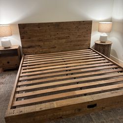 West Elm Reclaimed King Bedframe + Nightstand