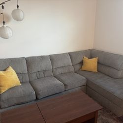 Grey Threaded L Shaped Sectional