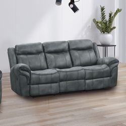 Dark Grey Leatherette Contrast Welt Couch Sofa Manual Recliner