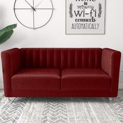 Fabric Velvet Love Seat Deep Red 