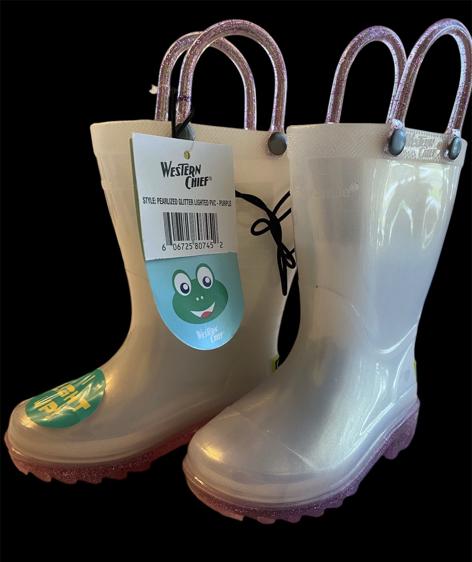 Toddler Girl Glitter Light Up Rain Boots Size 5 NWT White/Purple