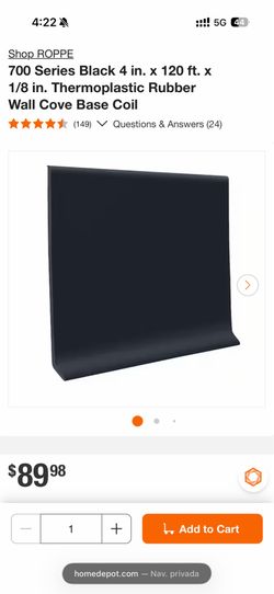 Rubber wall base 700 series tpr 4 x 120 x 1/8