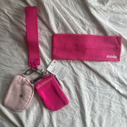 Lululemon  Pink Dual Pouch And Moda Headband Set