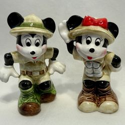 Mickey Mouse & Minnie Mouse Safari ceramic figurines. Walt Disney Productions