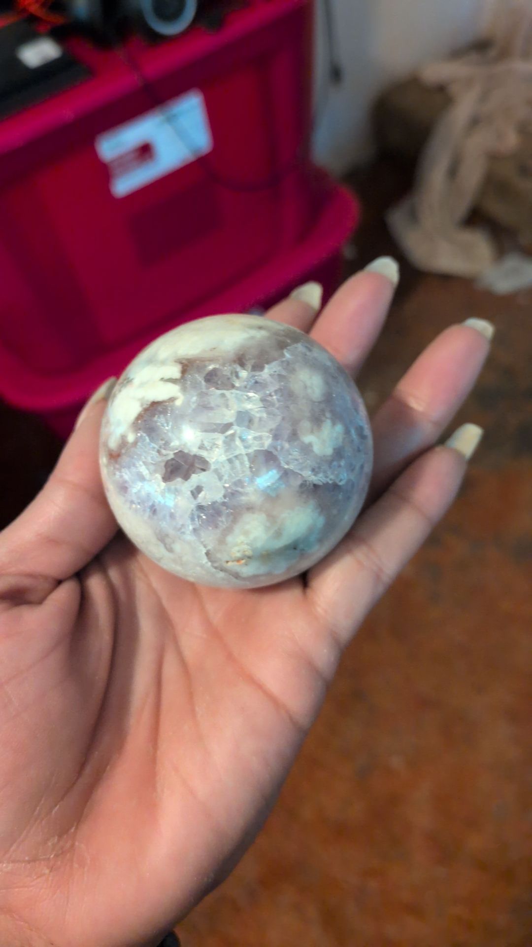 Flower agate and amethyst sphere