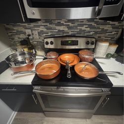 Orange Non-Stick Pot and Pan Cookware Set Aluminum