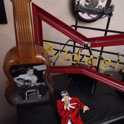 *Elvis Presley Vintage Wall Clock & Guitar Piggy Bank!**RARE!!