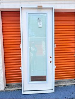 36" X 96" Full Mini Blind Impact Prehung Exterior Fiberglass Door - Left Hand